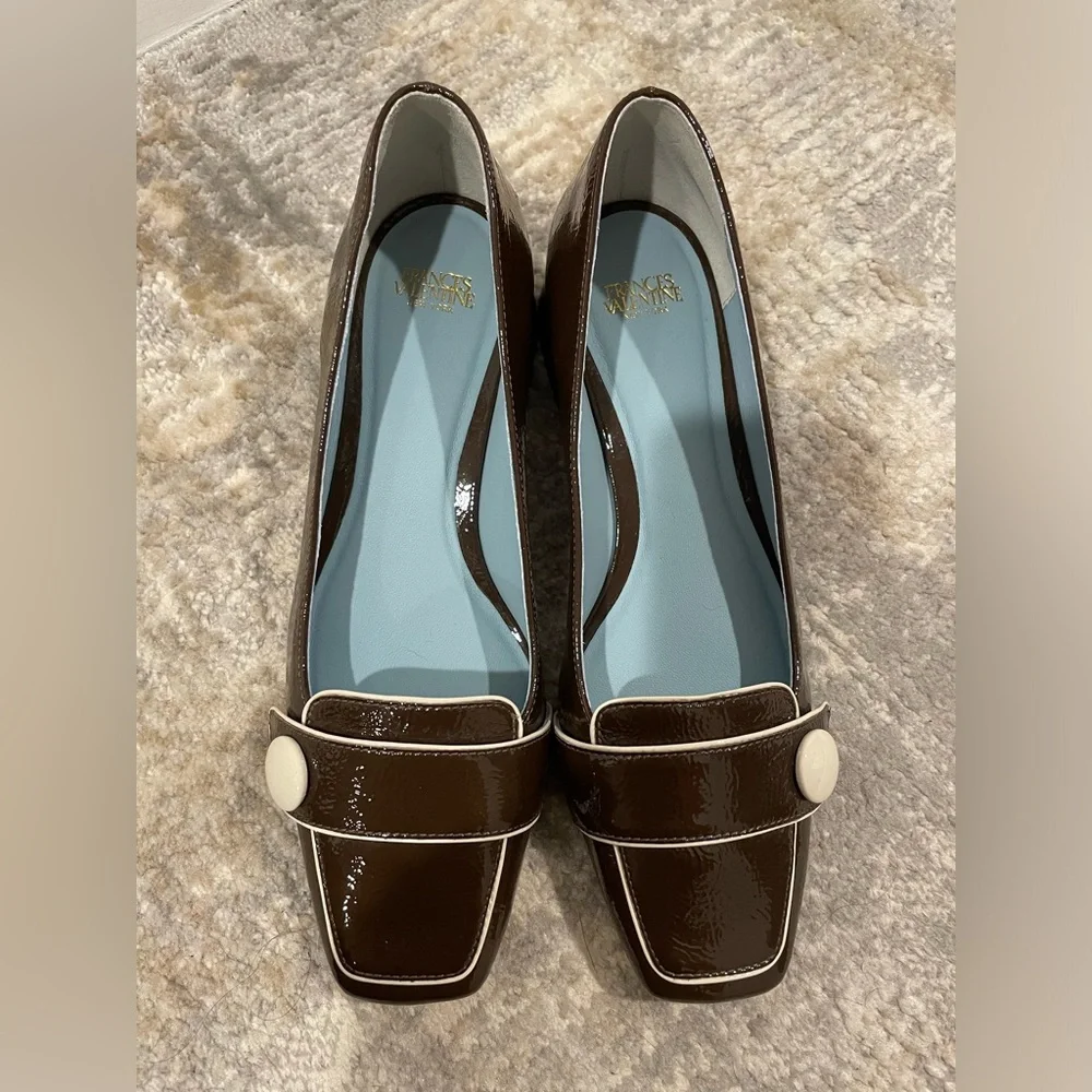 FRANCES VALENTINE Mackie Pump - Chocolate/Oyster Leather Size 8.5B New MSRP $598 - Picture 4 of 11